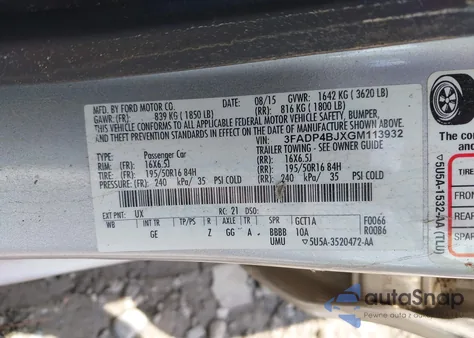 2016 Ford Fiesta Se z USA, uszkodzony, nr VIN 3FADP4BJXGM113932